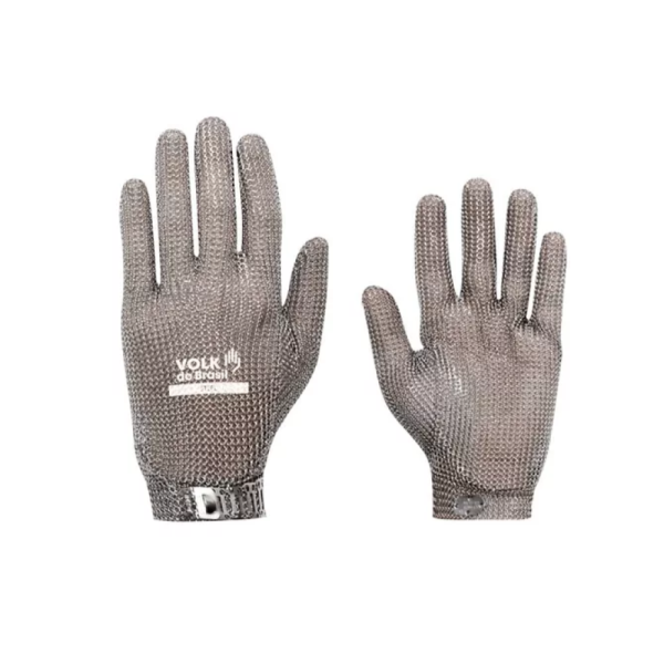 Luva de Malha de Aço Inox - Marca Volk - Modelo Anticorte - Cor Prata - Unid.