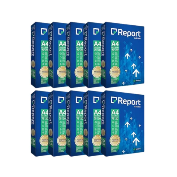 Papel A4 Sulfite 75g/m² - Marca Report Suzano - Tamanho 210mm x 297mm - Resma c/ 500 Folhas