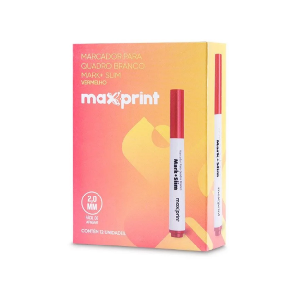 Caneta Marcador para Quadro Branco - Marca Maxprint - Cor Vermelha - Caixa c/ 12 Unidades