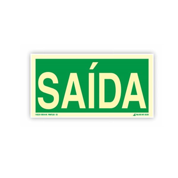 Placa de Sinalização Fotoluminescente - em PVC - Saída de Emergência - Medida 30cm x 15cm