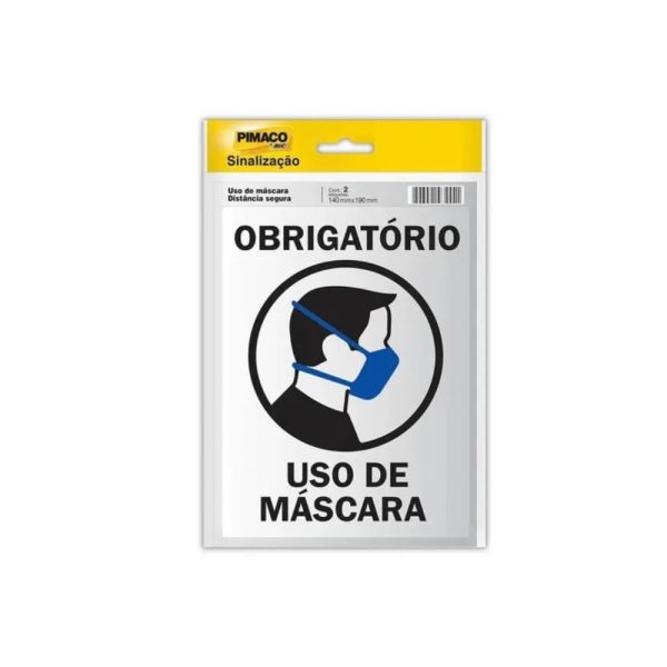 Placa de Sinalização - Adesivo Acrílico - Marca Pimaco -  Uso de Máscara/Distância Segura - Medida 14cm X 19cm - 2 Unidades