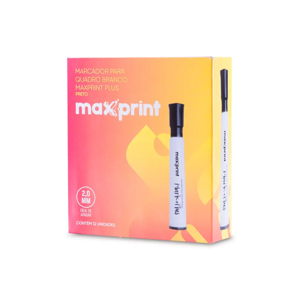 Caneta Marcador para Quadro Branco - Marca Maxprint - Cor Preta - Caixa c/ 12 Unidades